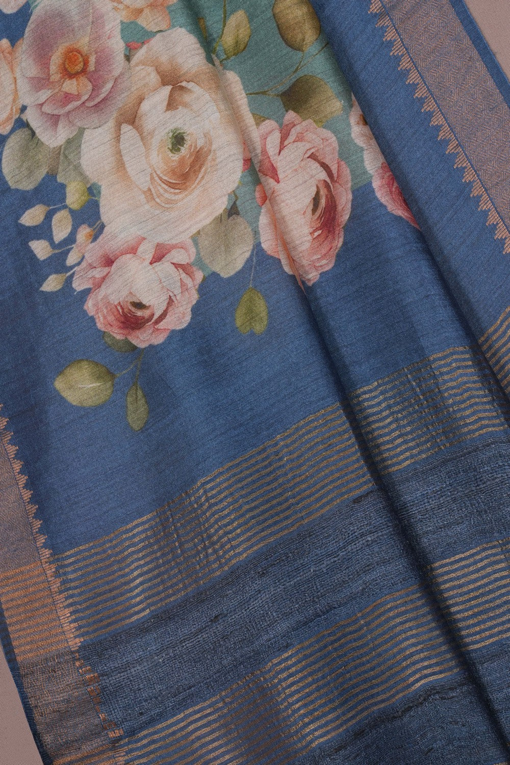 Image of A Bhagalpur Tussar Floral Printed Saree