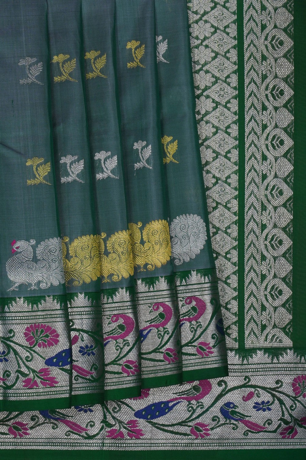Image of Venkatagiri Silk Basli Green Saree