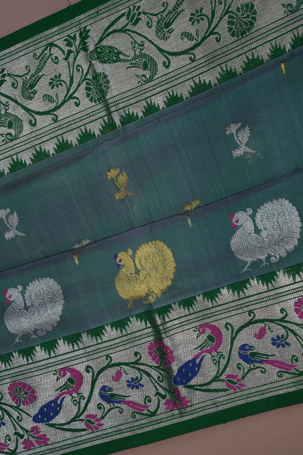 Image of Venkatagiri Silk Basli Green Saree