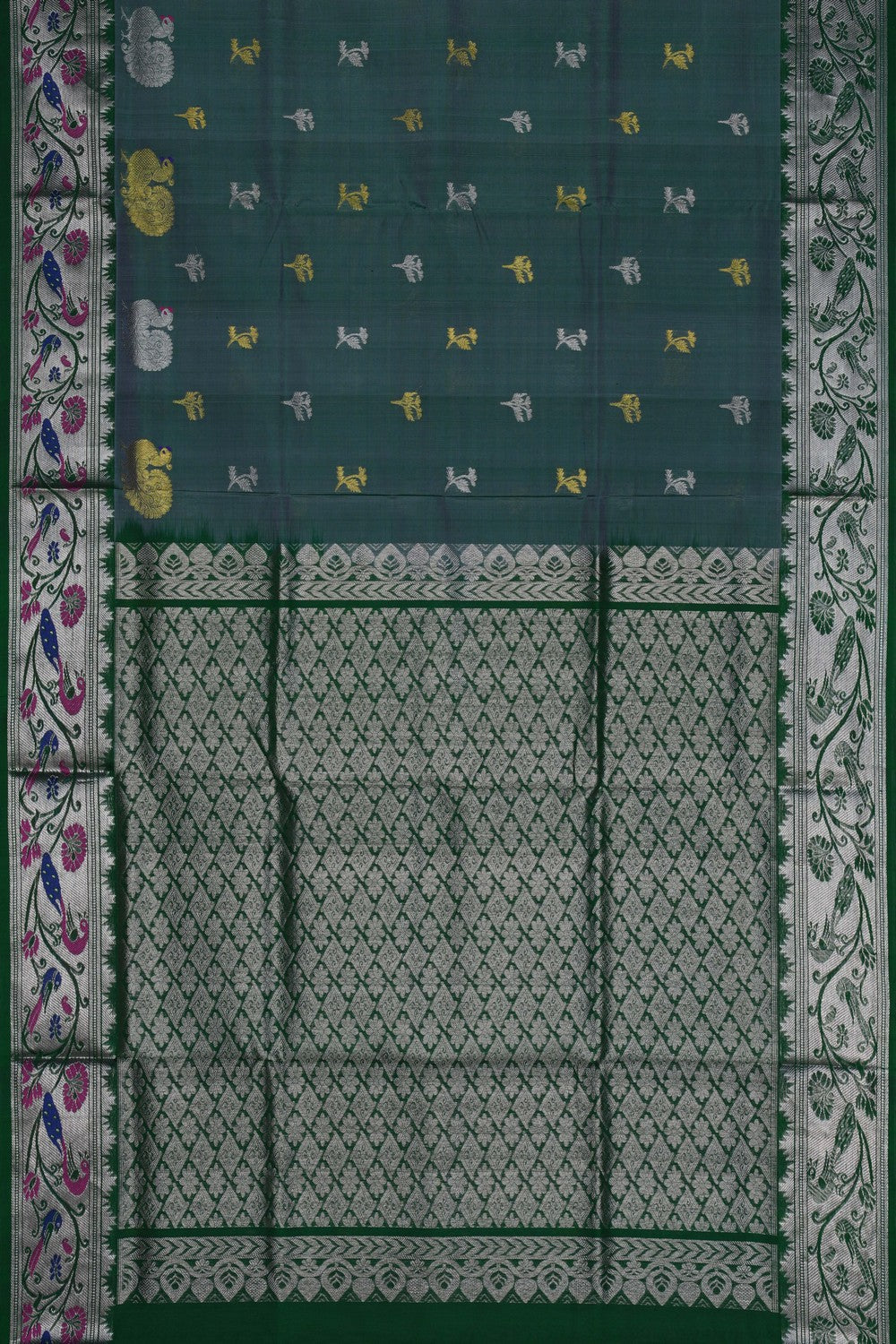 Image of Venkatagiri Silk Basli Green Saree