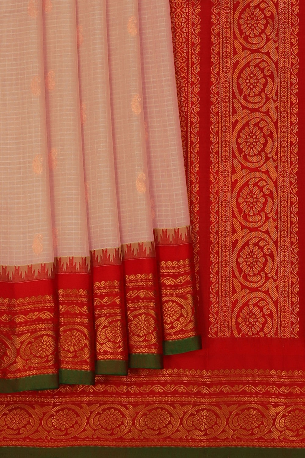Image of Gadwal Cotton Silk Off-White Saree