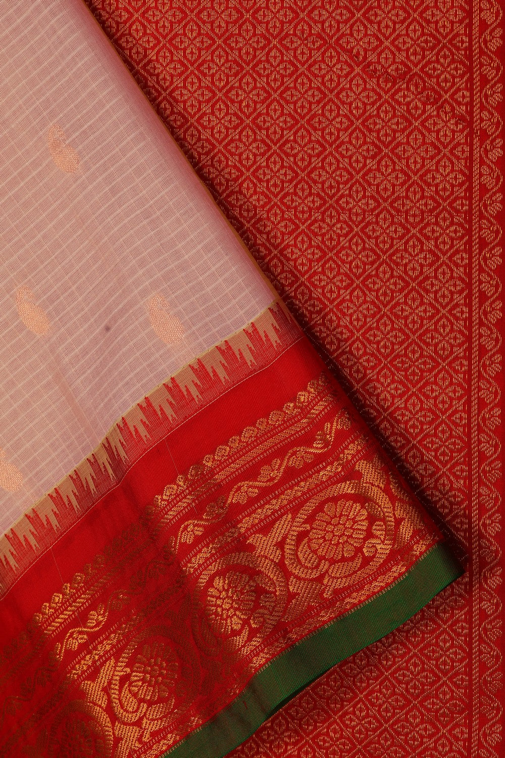 Image of Gadwal Cotton Silk Off-White Saree