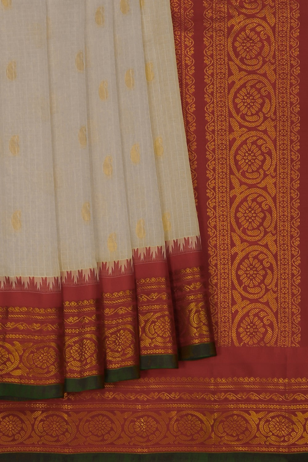 Image of Gadwal Cotton Silk White Saree