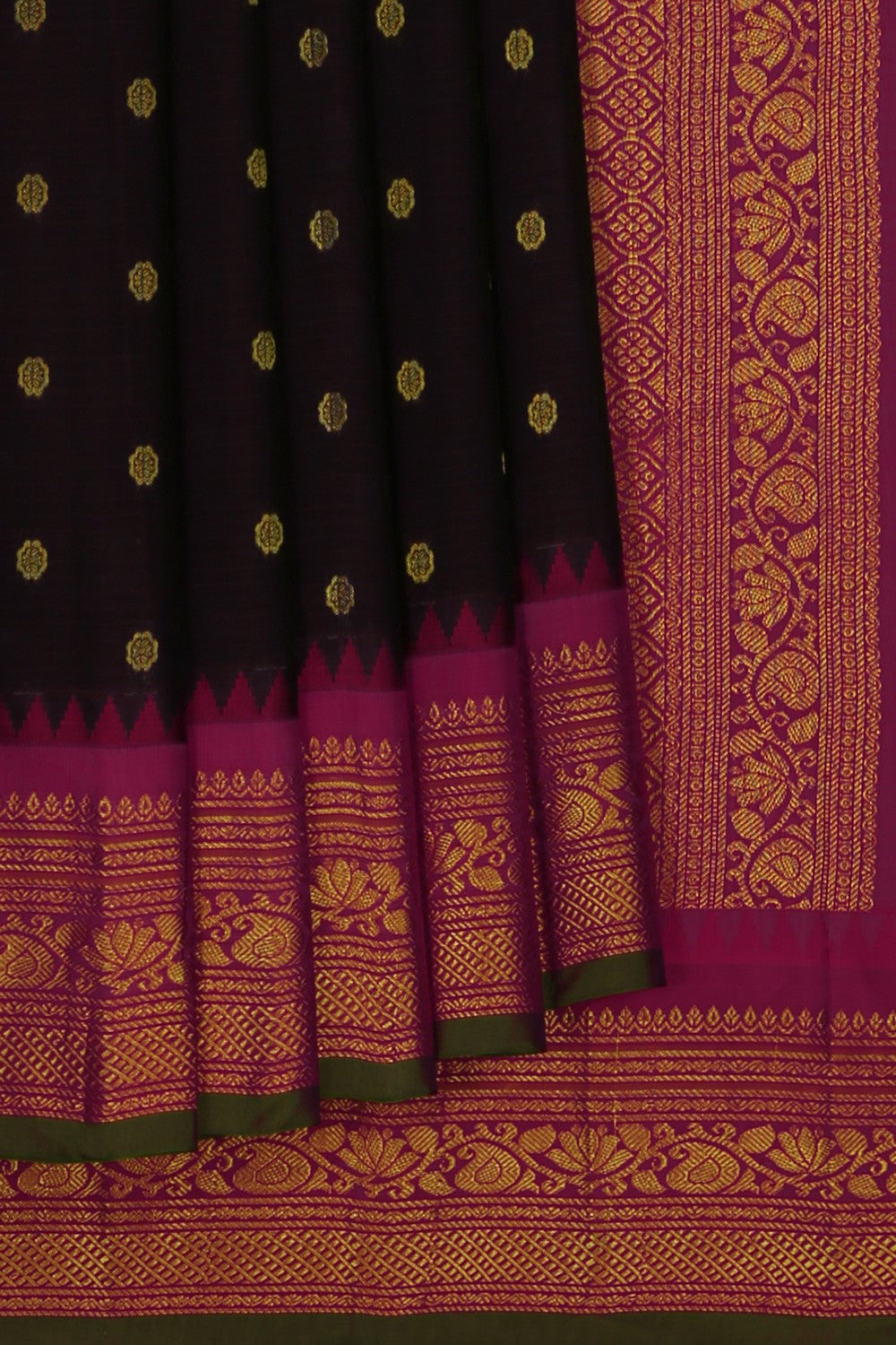 Image of Gadwal Cotton Silk Navy Blue Saree