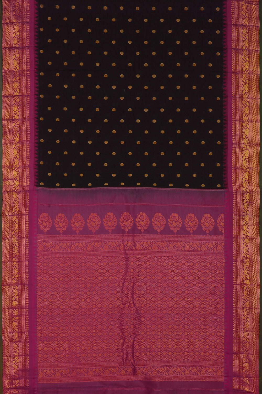 Image of Gadwal Cotton Silk Navy Blue Saree