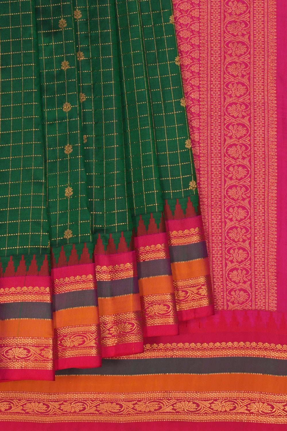 Image of Gadwal Silk Kattam Green Saree