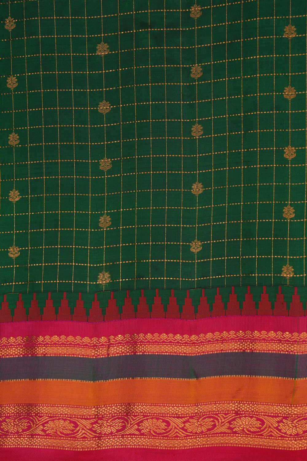 Image of Gadwal Silk Kattam Green Saree