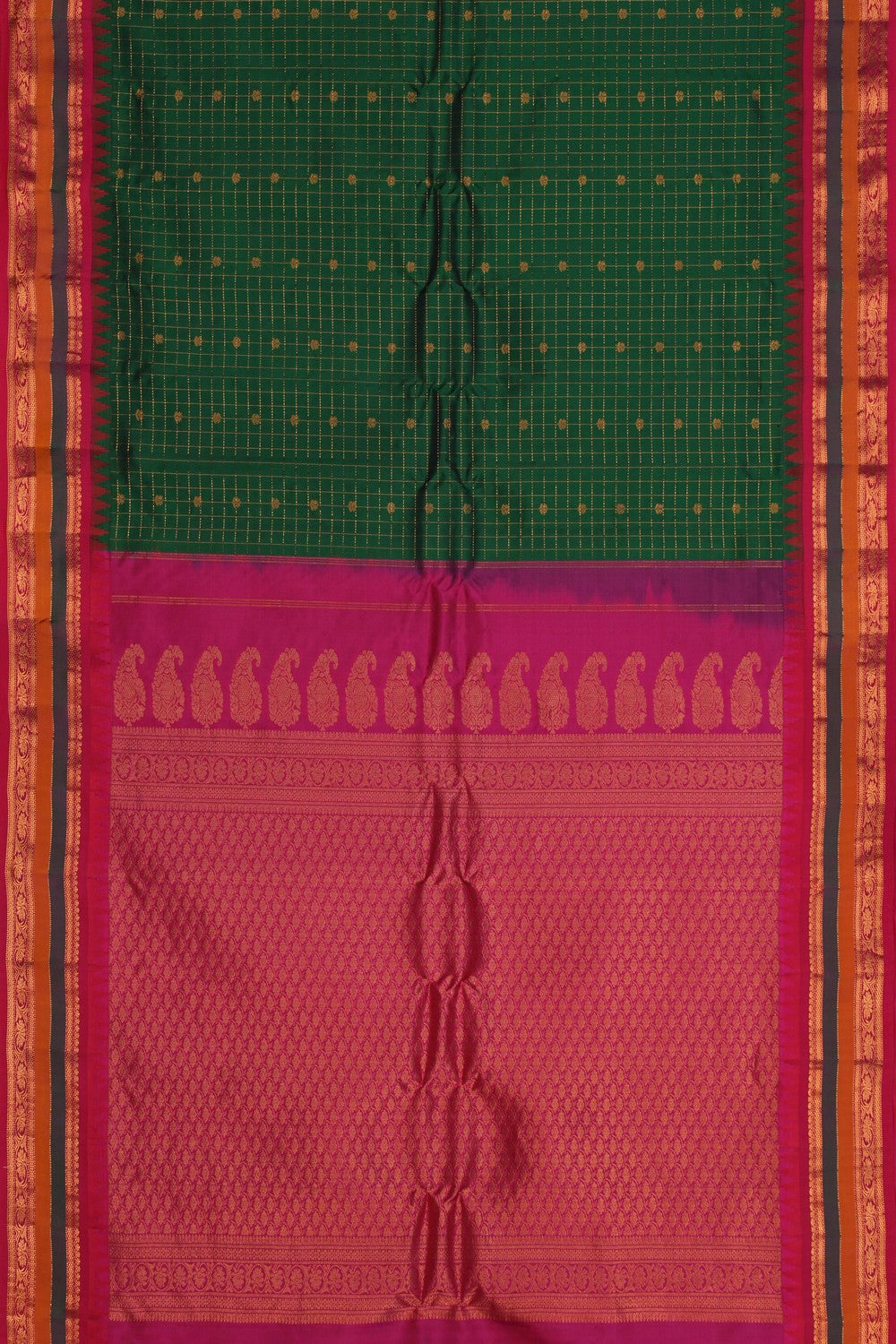 Image of Gadwal Silk Kattam Green Saree