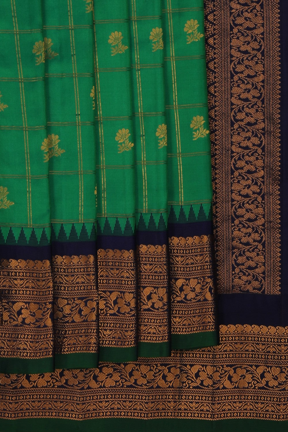 Image of Gadwal Silk Kattam Teal-Green Saree