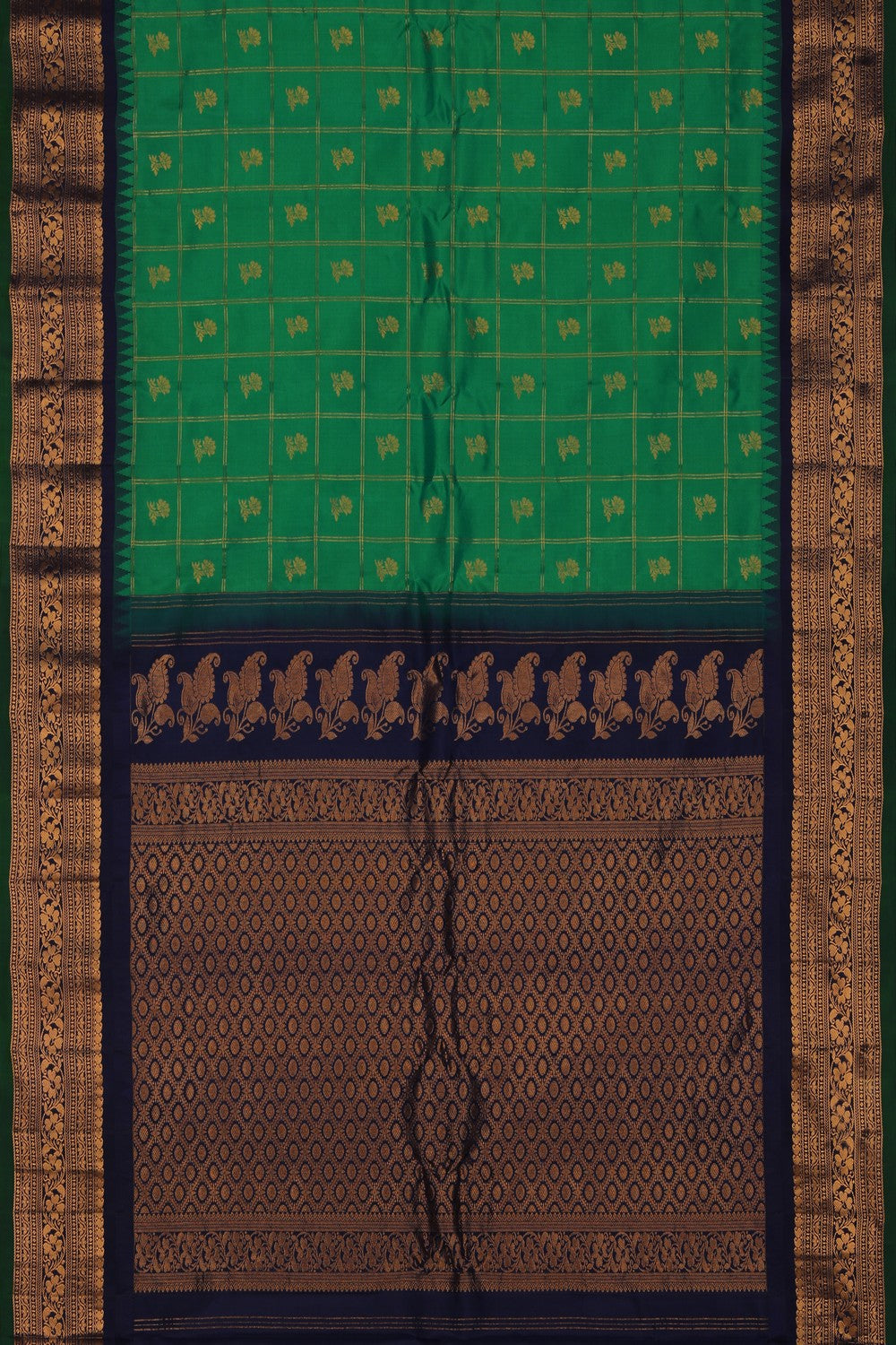 Image of Gadwal Silk Kattam Teal-Green Saree