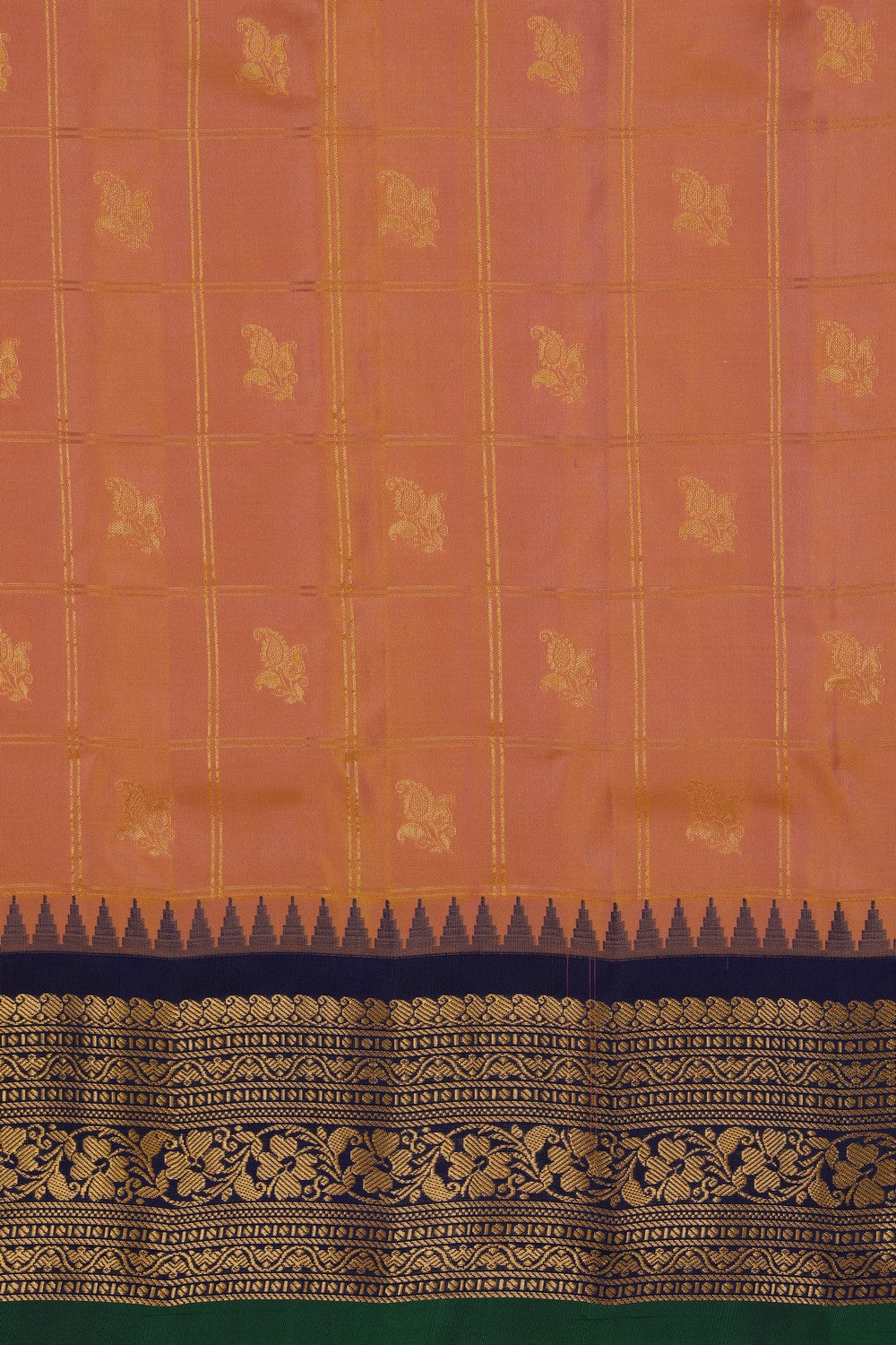 Image of Gadwal Silk Kattam Peach Saree