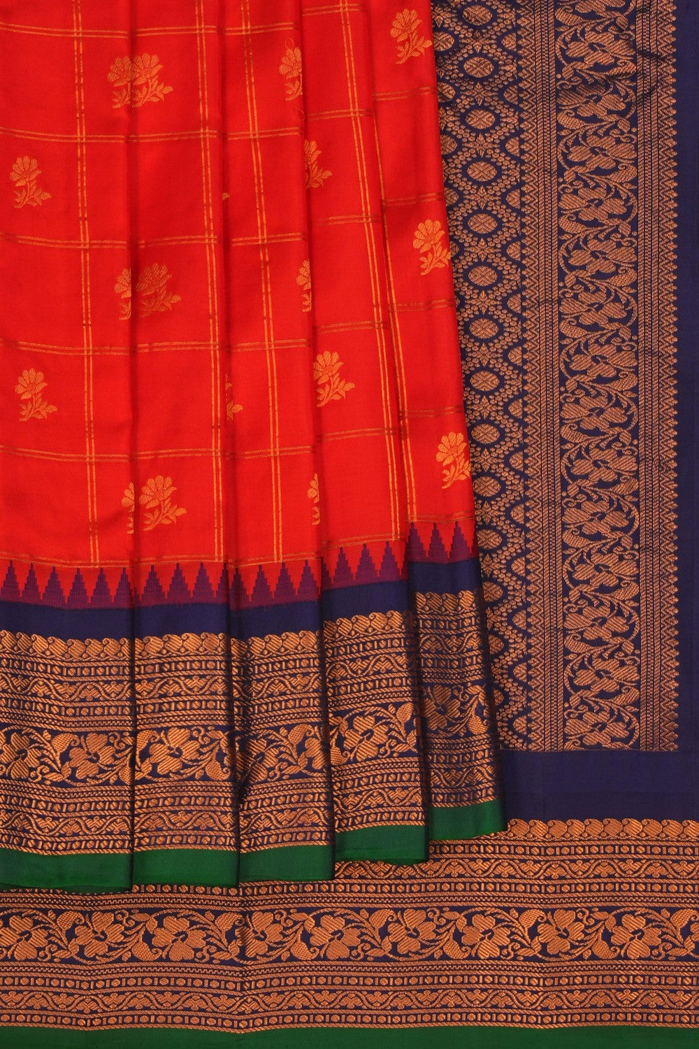 Image of Gadwal Silk Kattam Red Saree