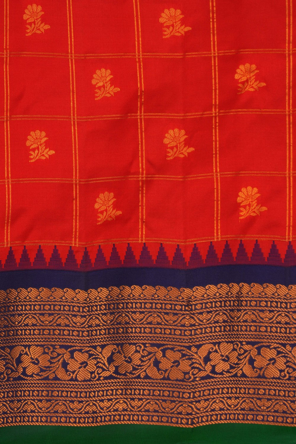 Image of Gadwal Silk Kattam Red Saree