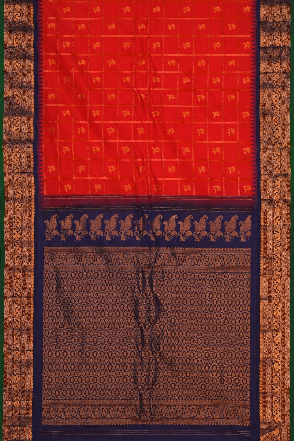 Image of Gadwal Silk Kattam Red Saree