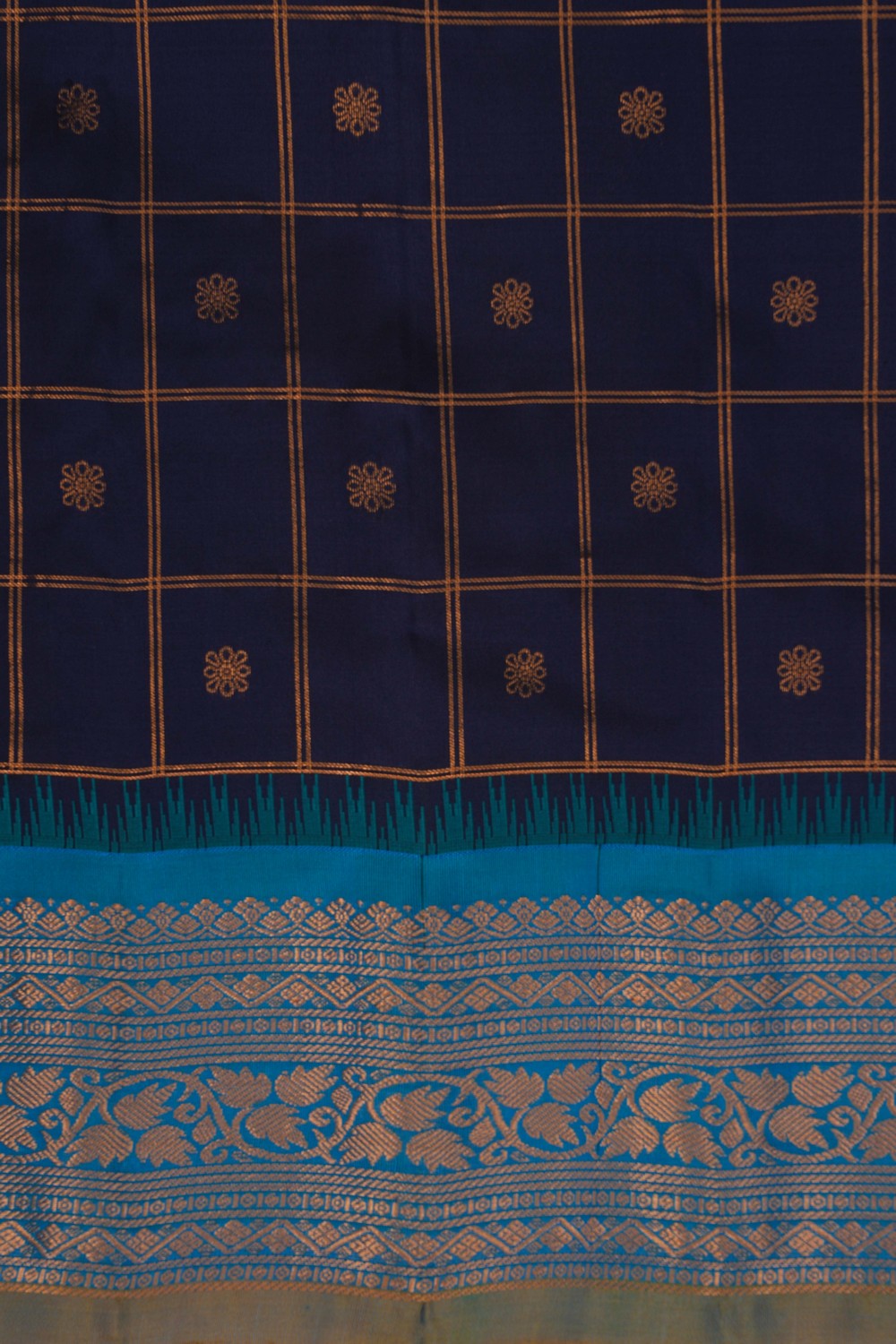 Image of Gadwal Silk Kattam Navy Blue Saree