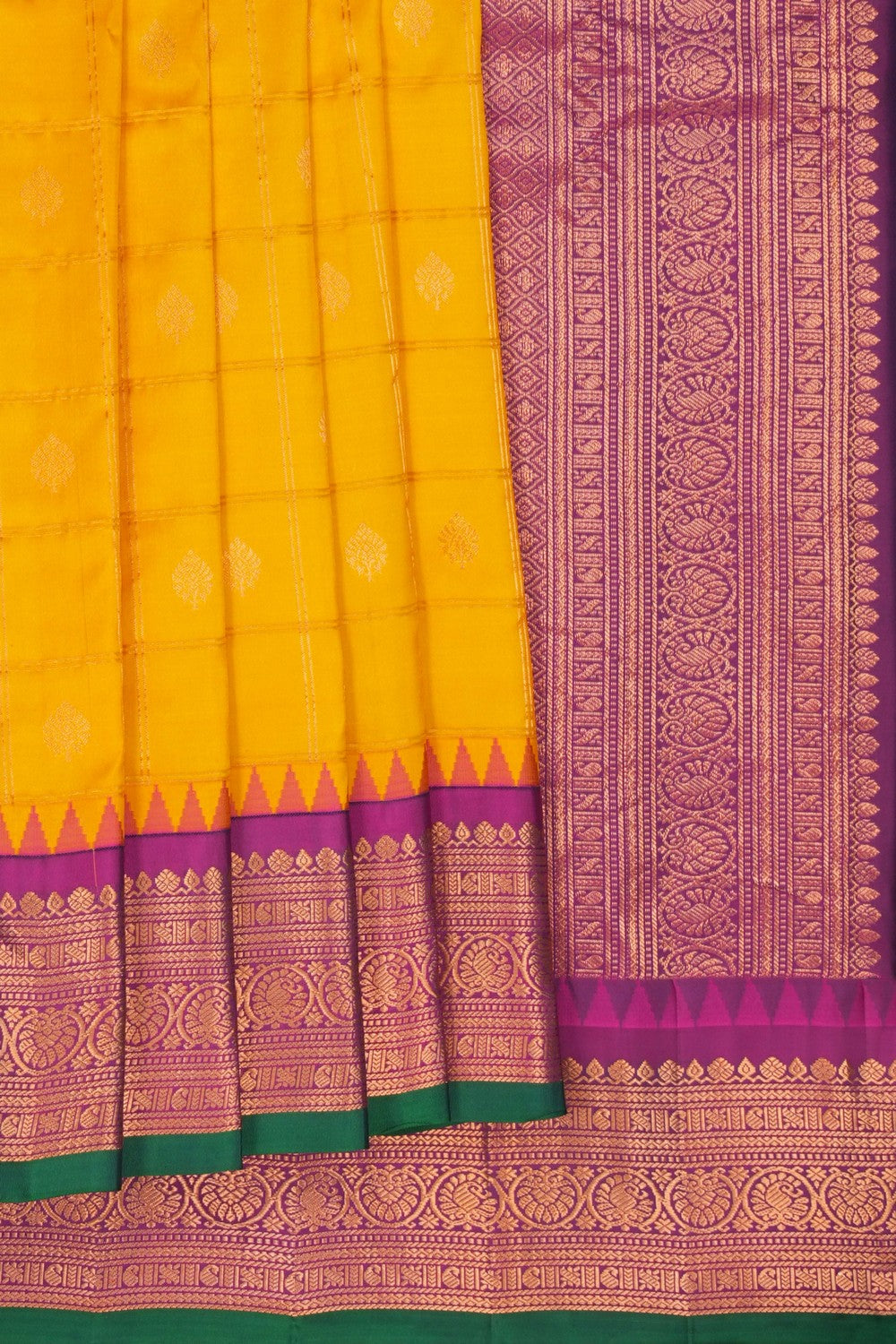 Image of Gadwal Silk Kattam Yellow Saree
