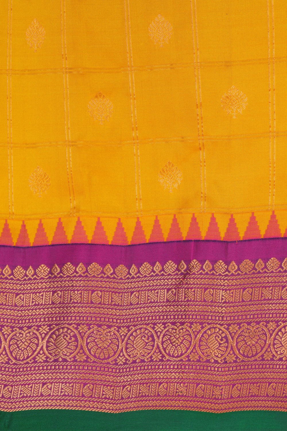 Image of Gadwal Silk Kattam Yellow Saree