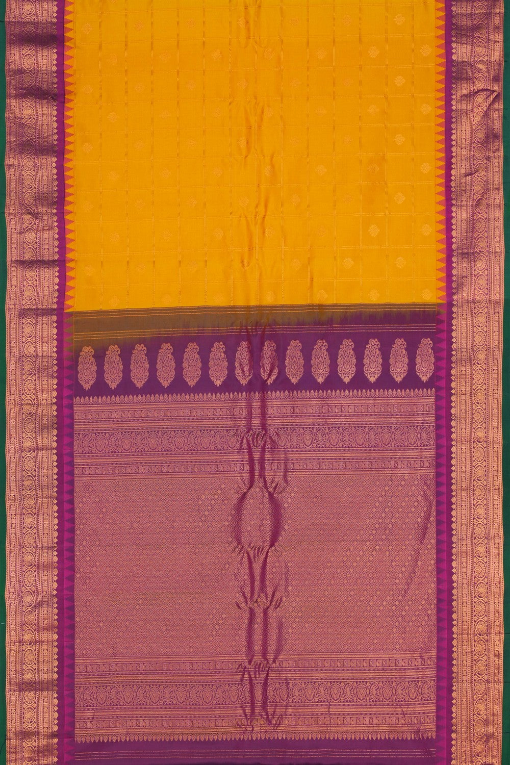 Image of Gadwal Silk Kattam Yellow Saree