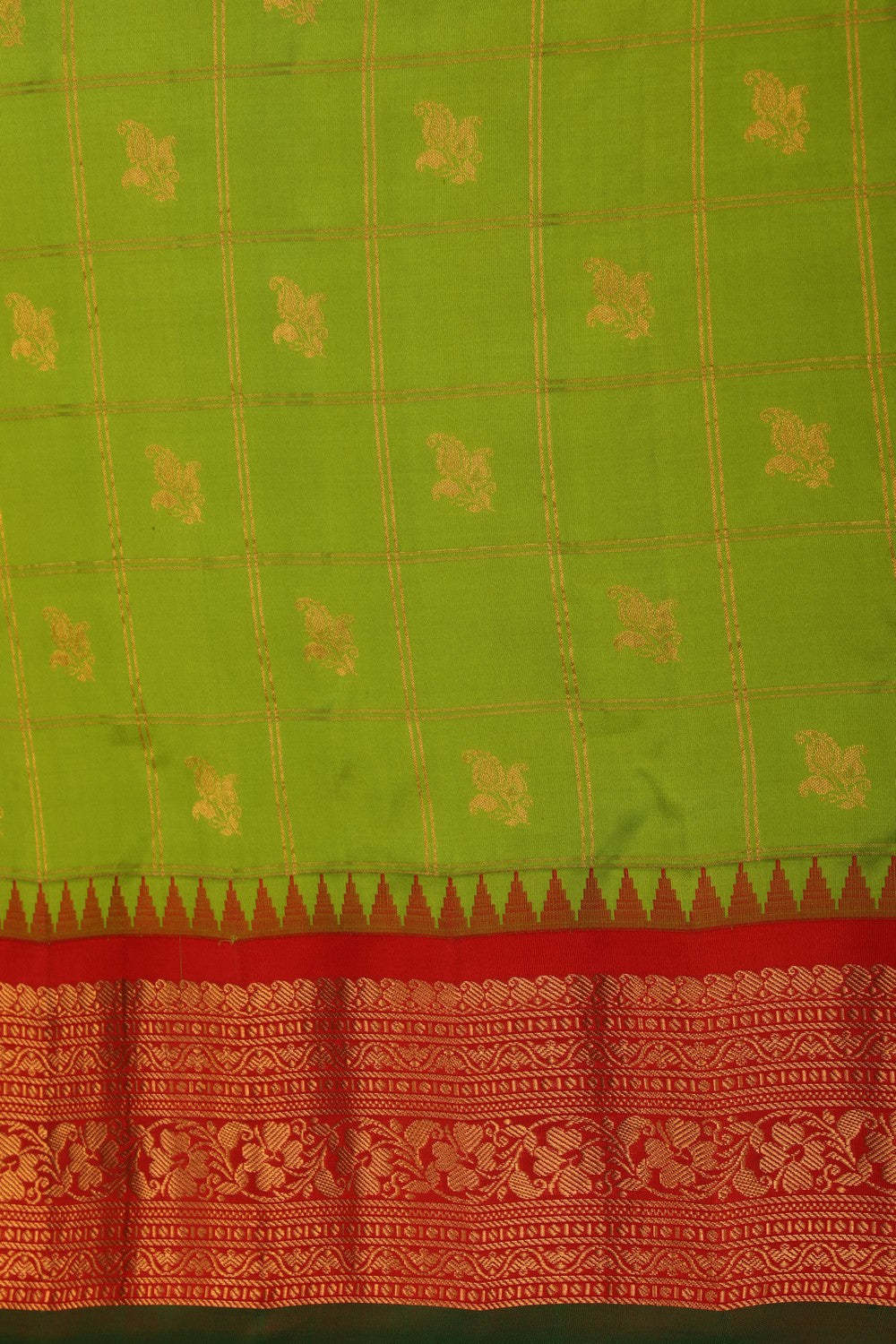 Image of Gadwal Silk Kattam Green Saree
