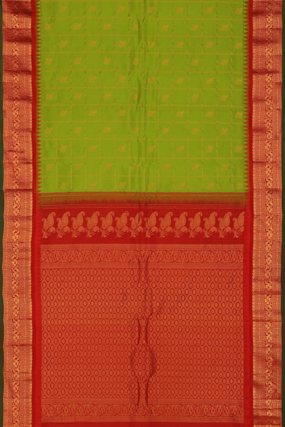 Image of Gadwal Silk Kattam Green Saree