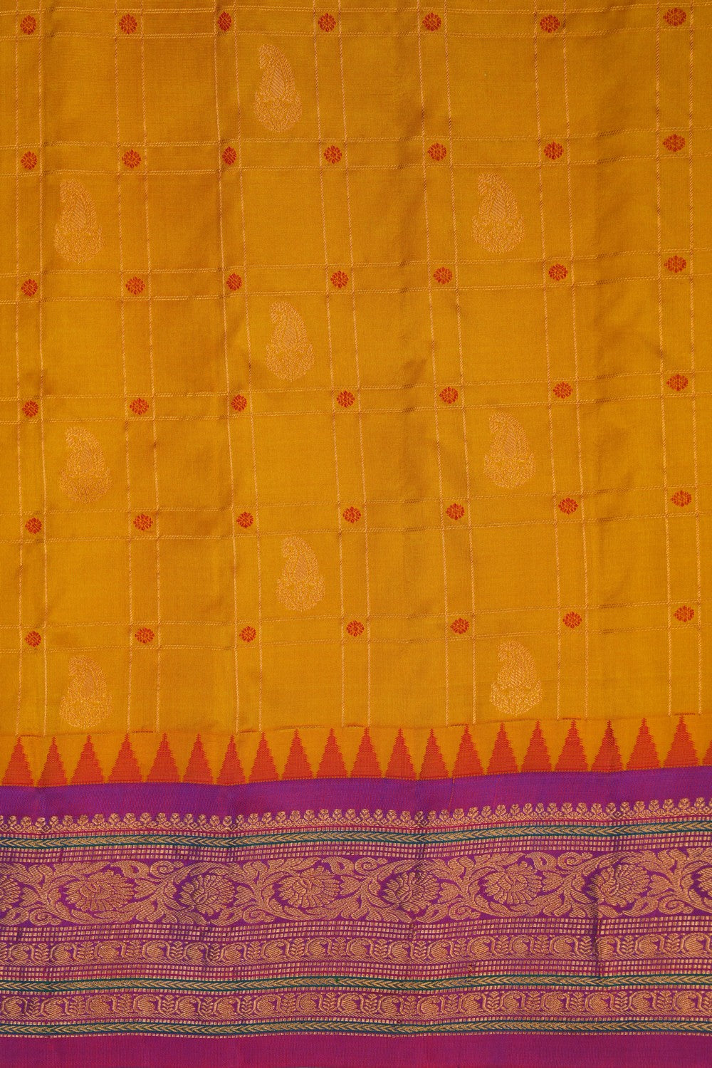 Image of Gadwal Silk Kattam Mustard Saree