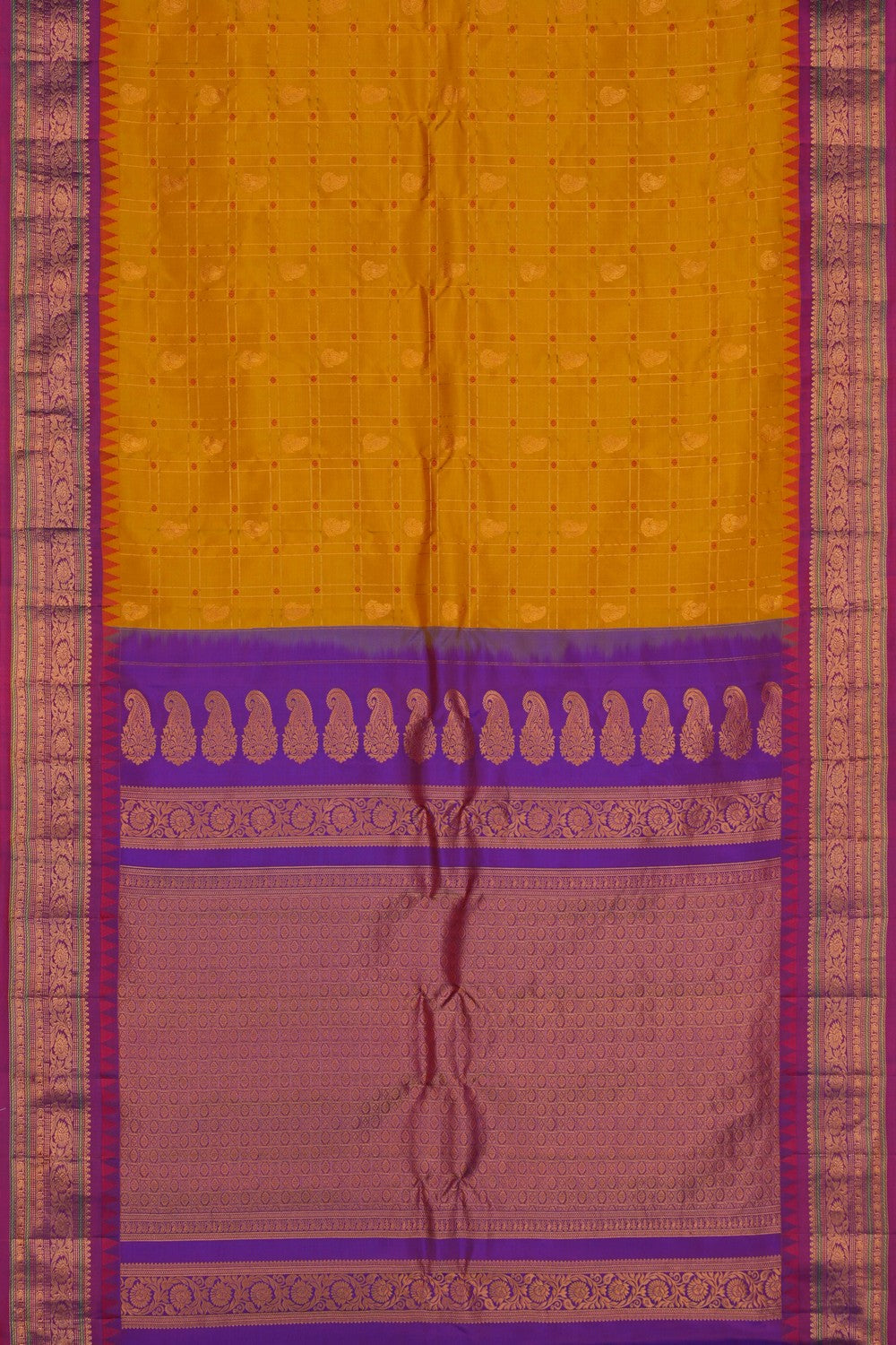 Image of Gadwal Silk Kattam Mustard Saree