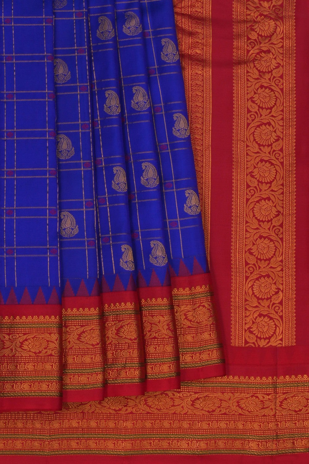 Image of Gadwal Silk Kattam Blue Saree