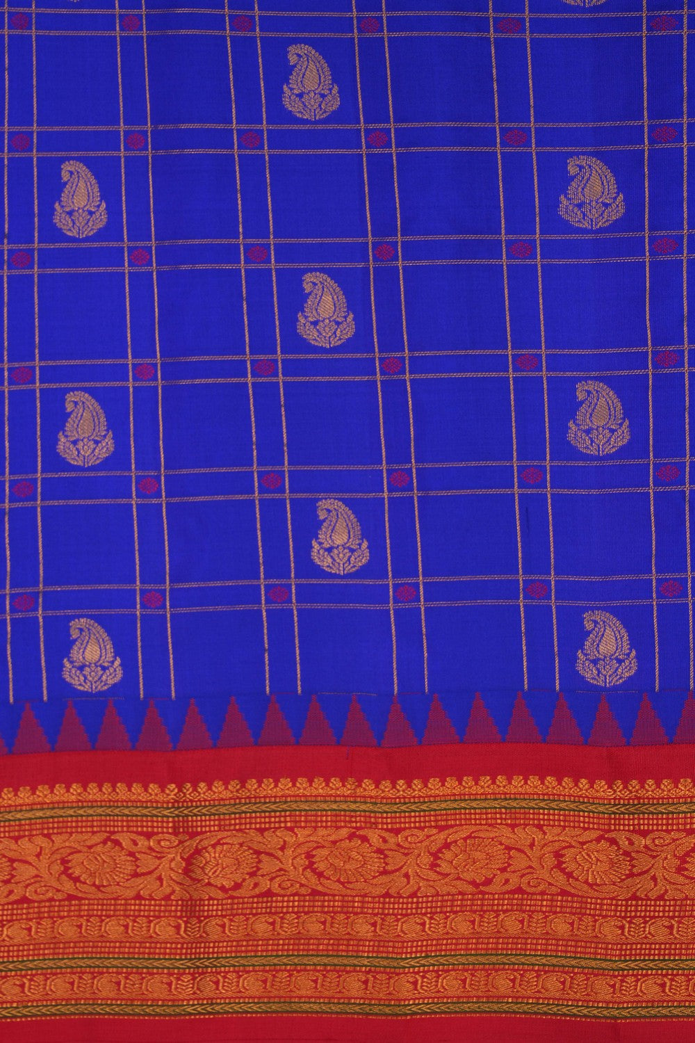 Image of Gadwal Silk Kattam Blue Saree
