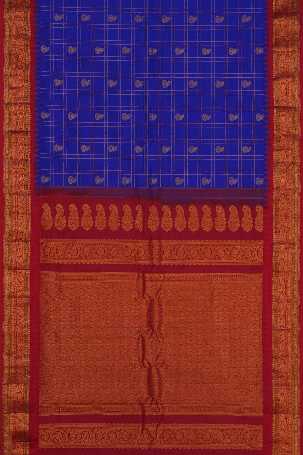 Image of Gadwal Silk Kattam Blue Saree
