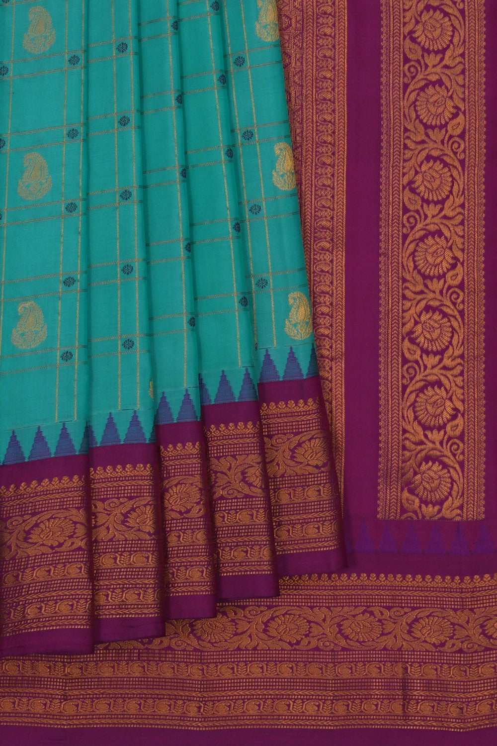 Image of Gadwal Silk Kattam Sea Green Saree