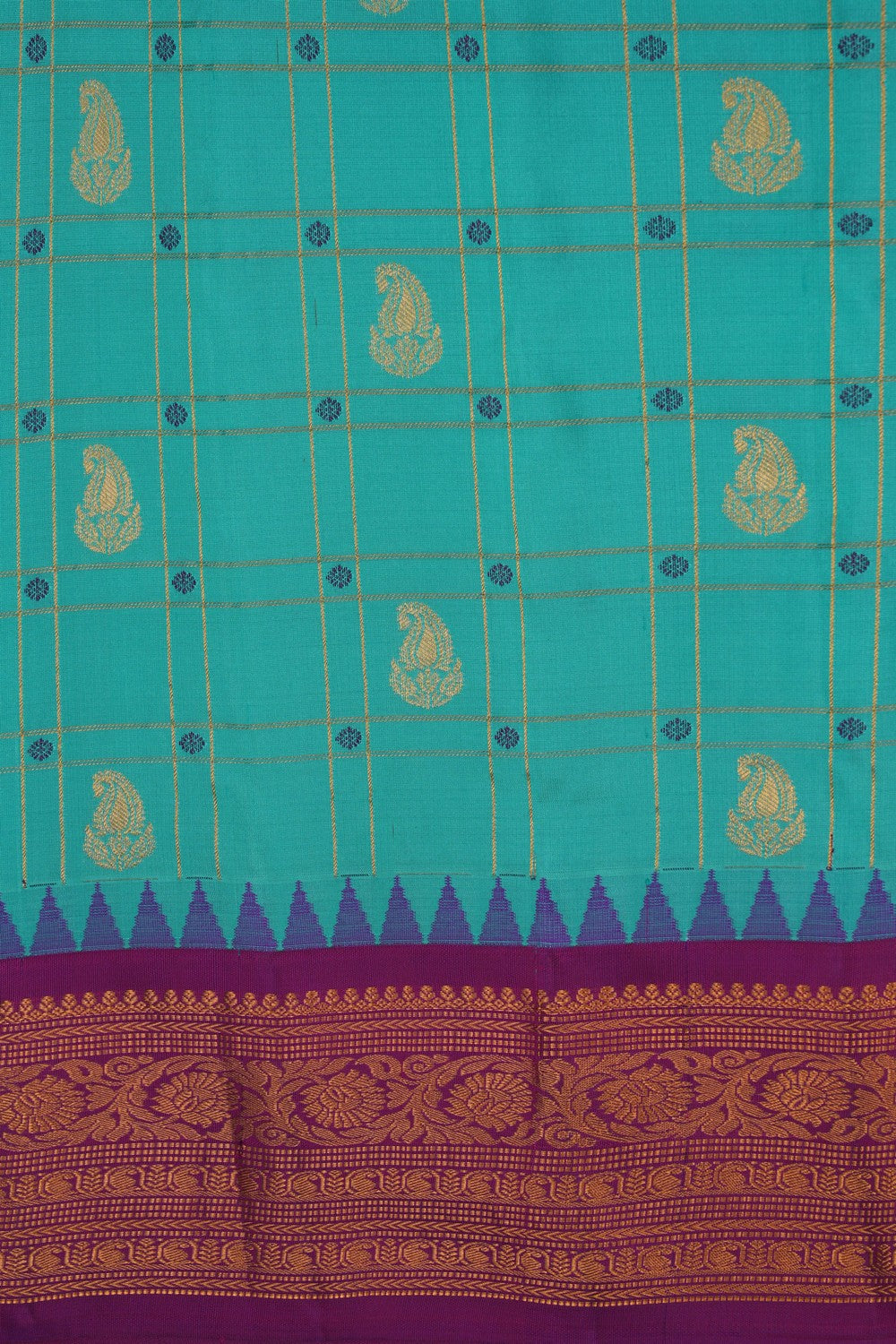 Image of Gadwal Silk Kattam Sea Green Saree