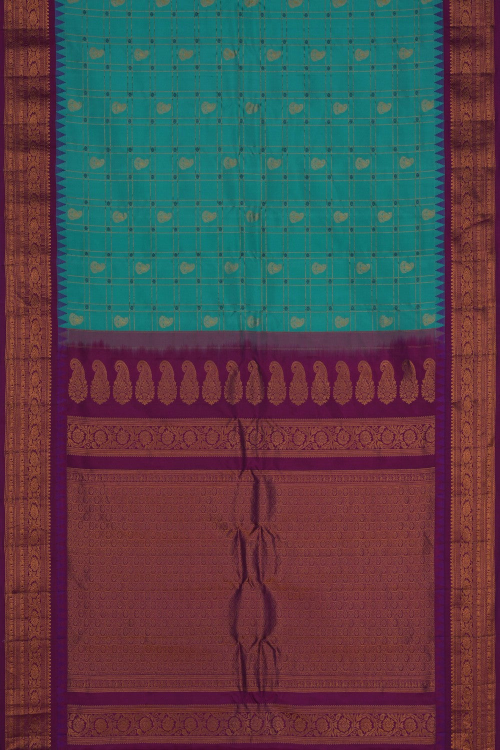 Image of Gadwal Silk Kattam Sea Green Saree