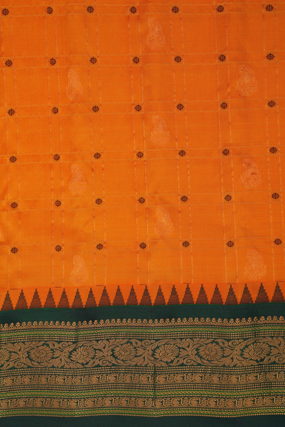 Image of Gadwal Silk Kattam Orange Saree