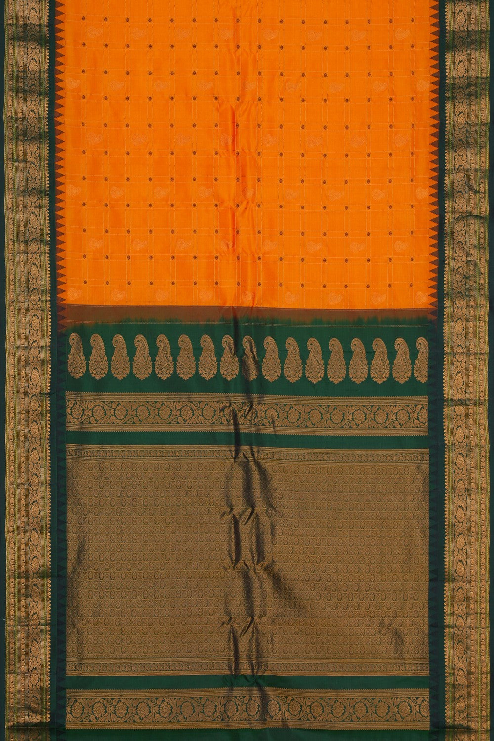 Image of Gadwal Silk Kattam Orange Saree