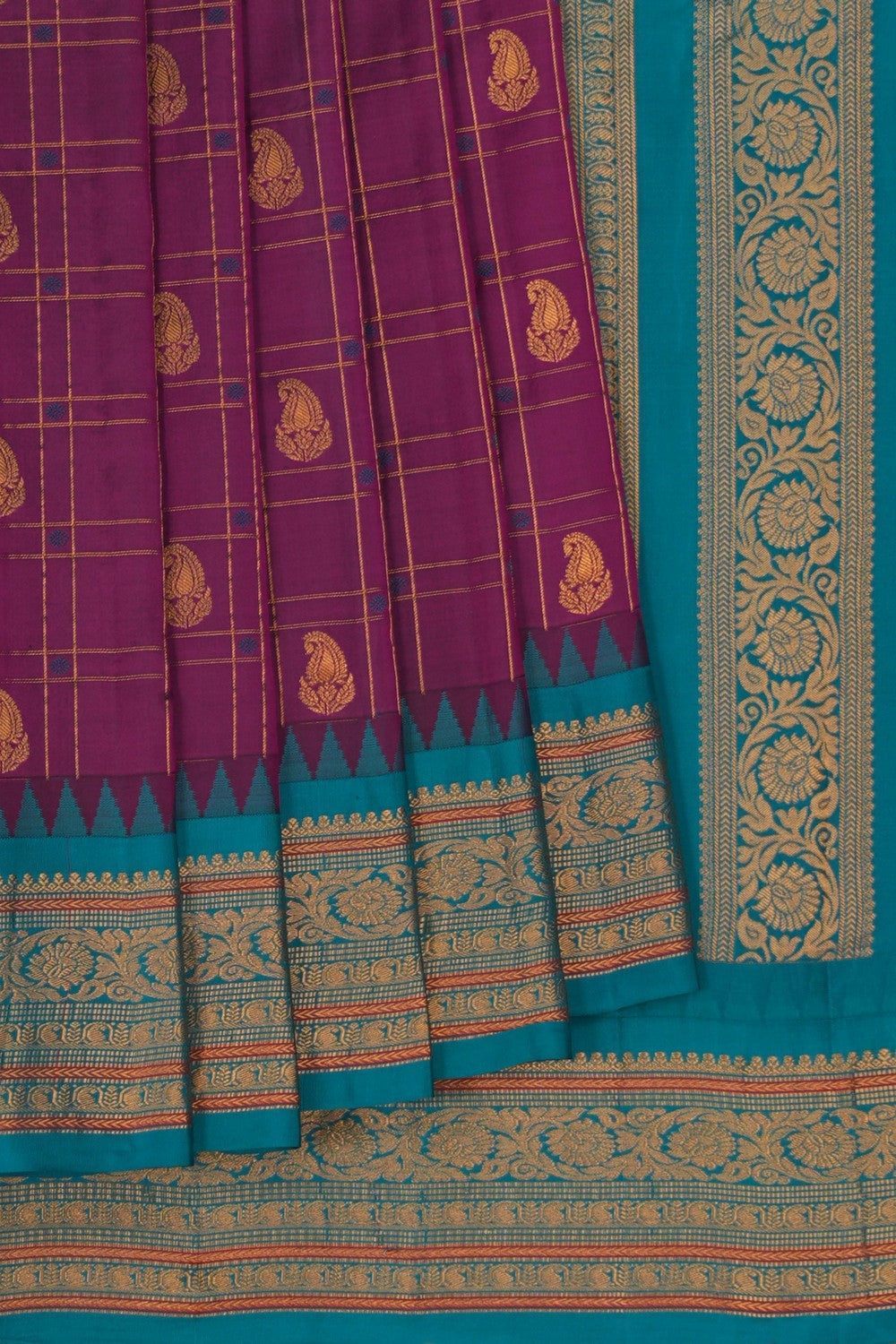 Image of Gadwal Silk Kattam Purple Saree