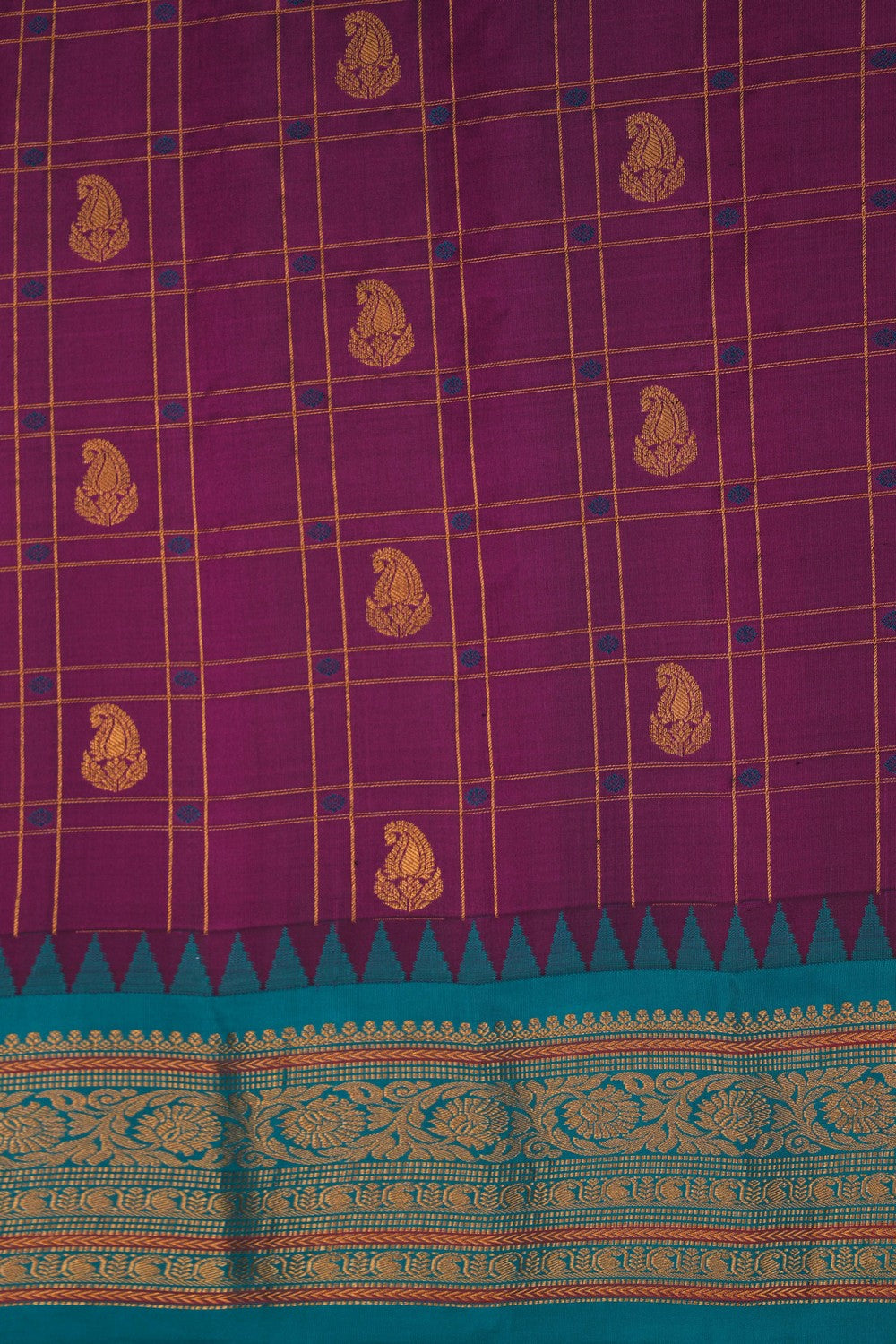 Image of Gadwal Silk Kattam Purple Saree