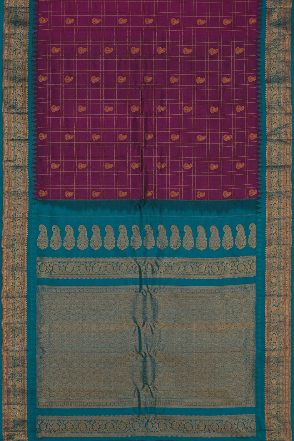 Image of Gadwal Silk Kattam Purple Saree