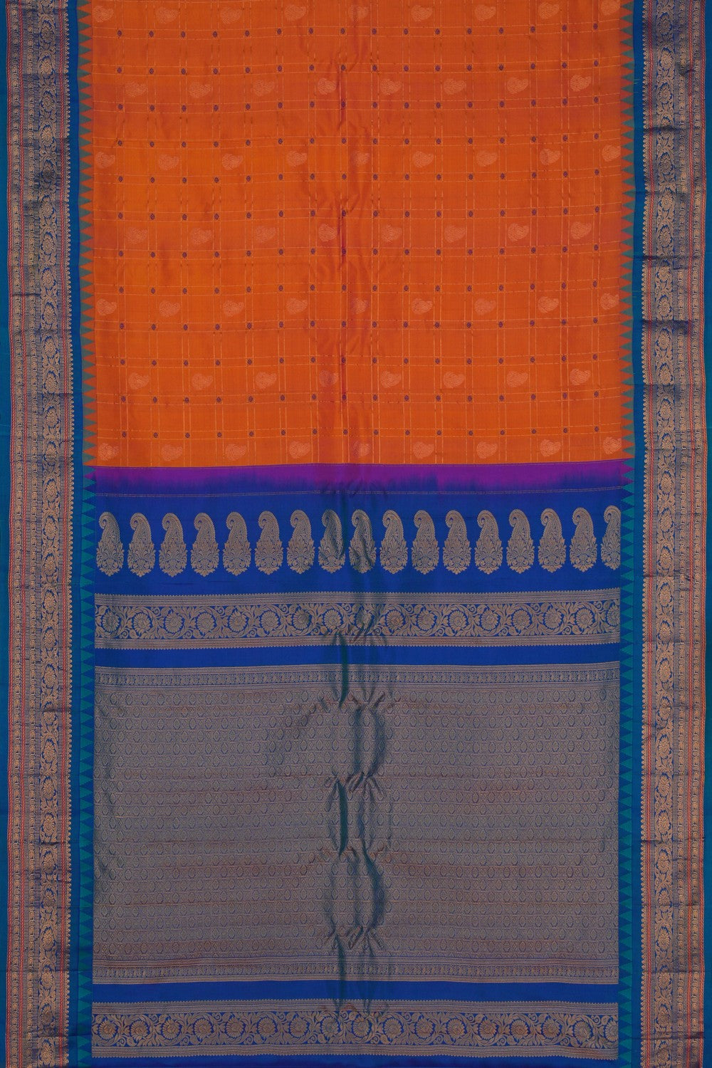Image of Gadwal Silk Kattam Orange Saree