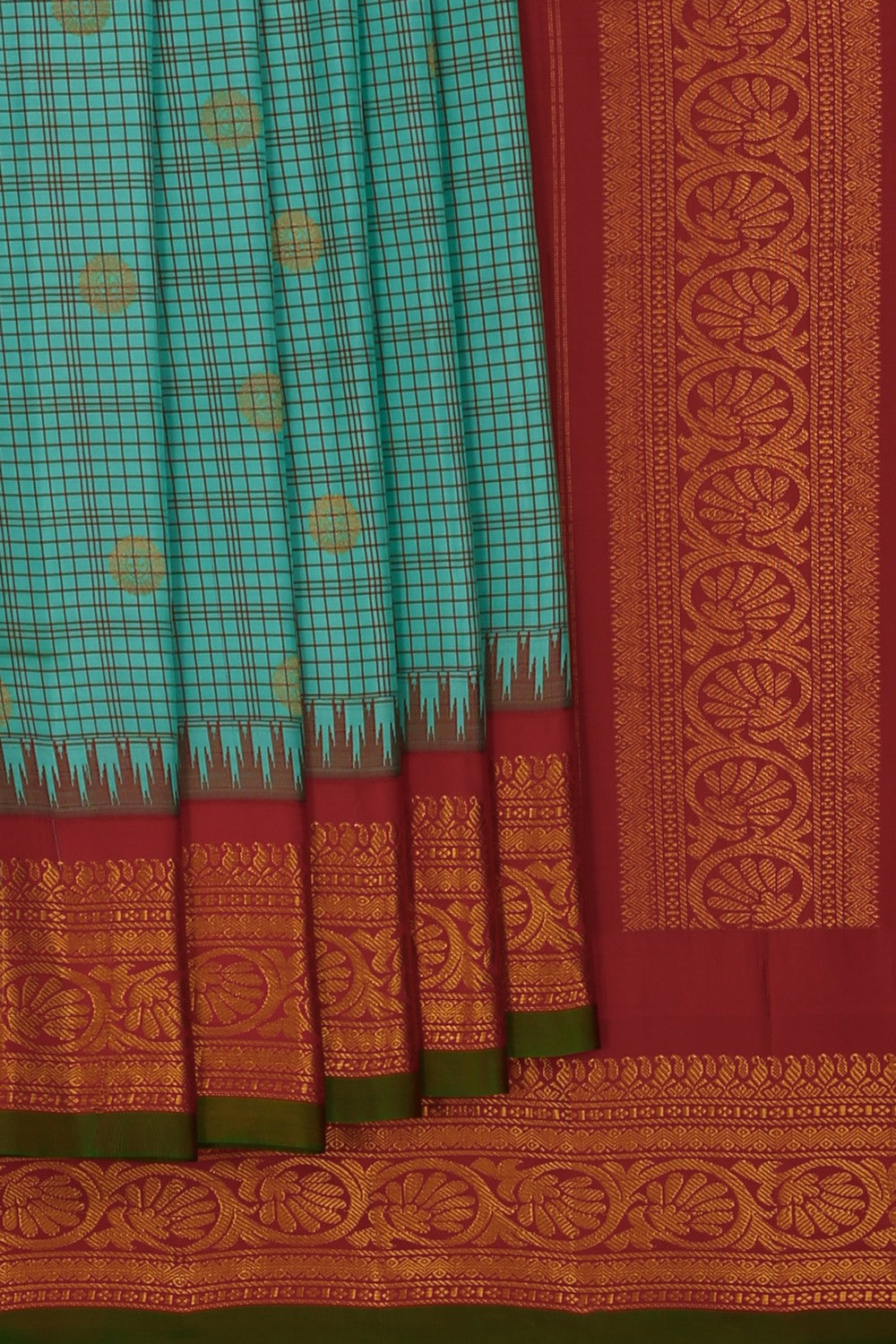 Image of Gadwal Silk Kattam Sea Blue Saree