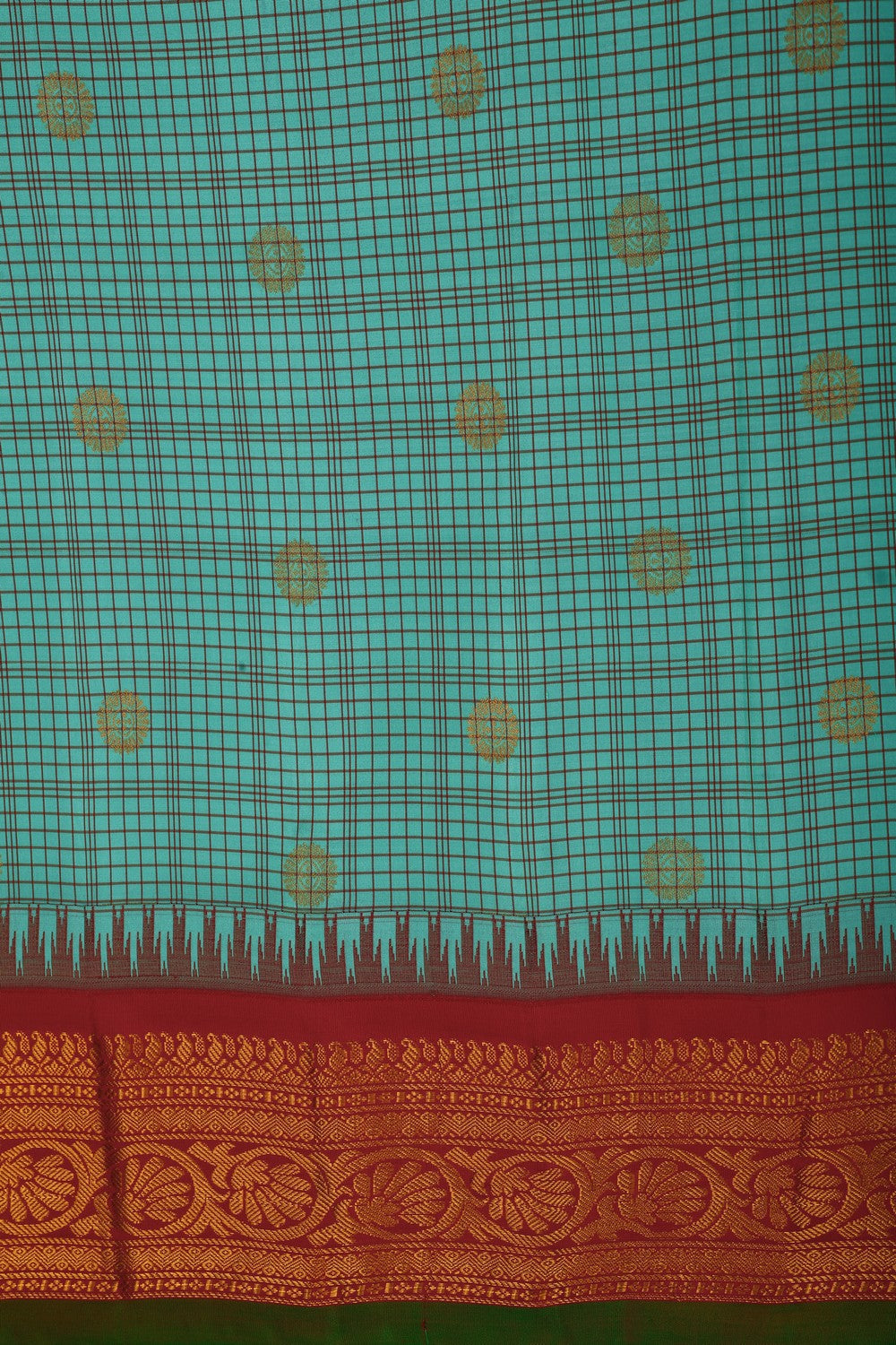 Image of Gadwal Silk Kattam Sea Blue Saree