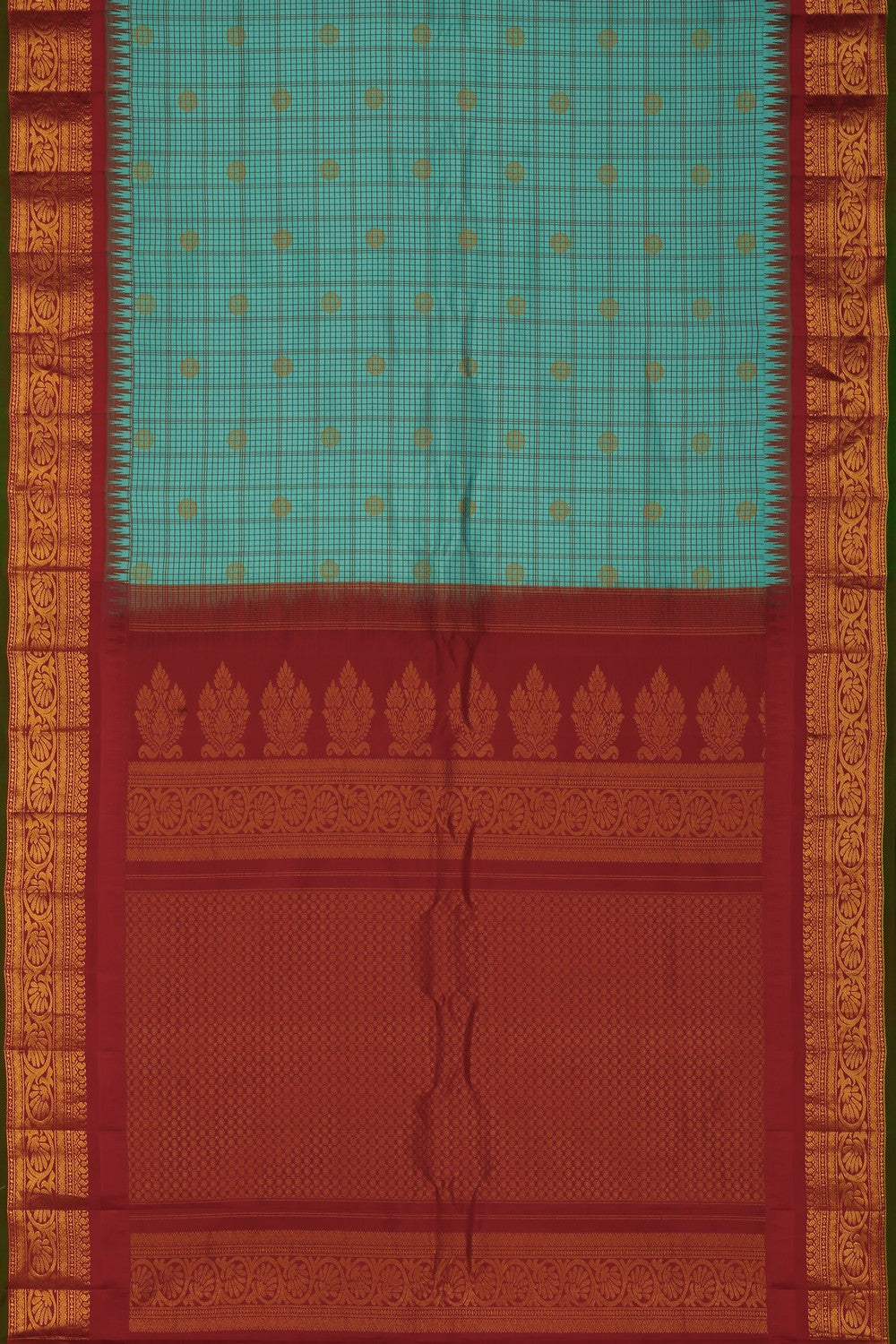 Image of Gadwal Silk Kattam Sea Blue Saree