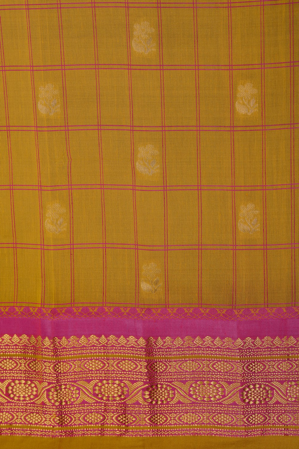 Image of Gadwal Cotton Silk Kattam Mustard Saree