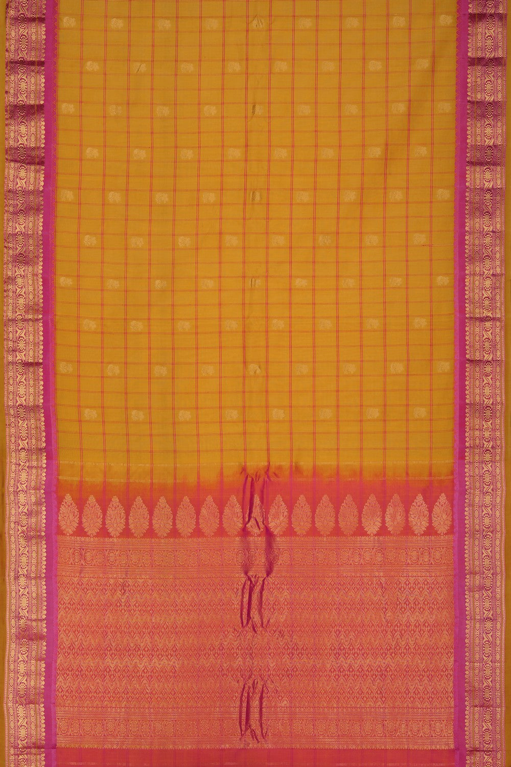 Image of Gadwal Cotton Silk Kattam Mustard Saree