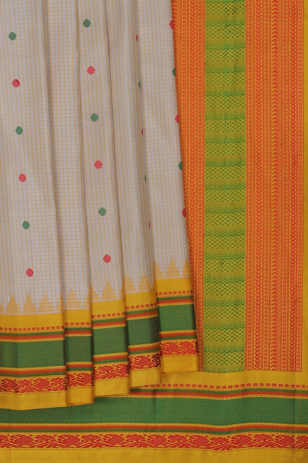 Image of Gadwal Silk Kattam Beige Saree