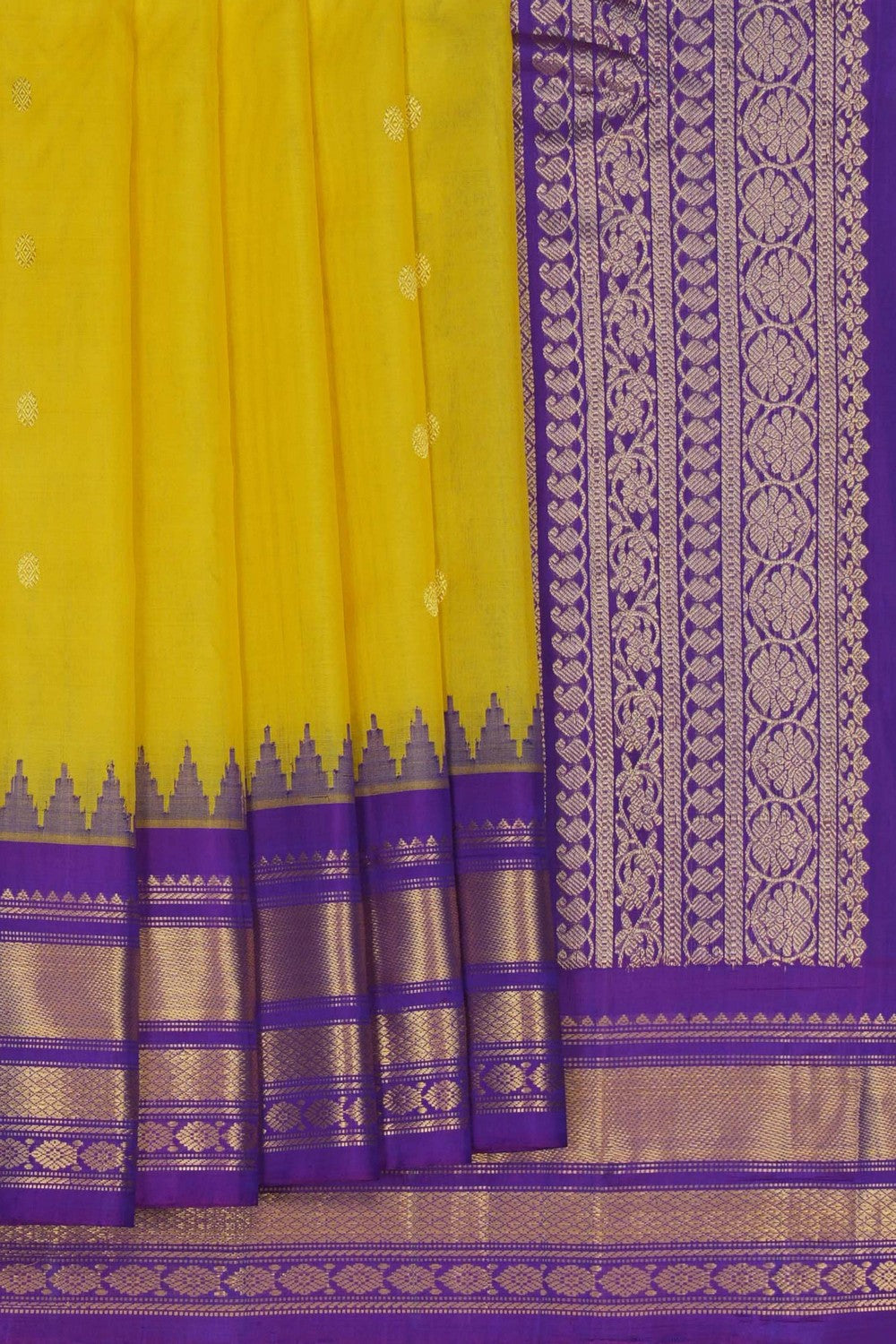 Image of Gadwal Kora Silk Yellow Saree