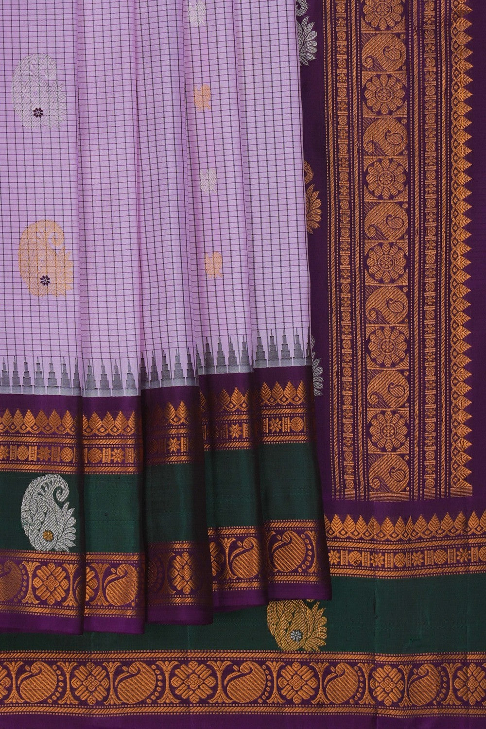 Image of Gadwal Silk Kattam Lavender-Purple Saree
