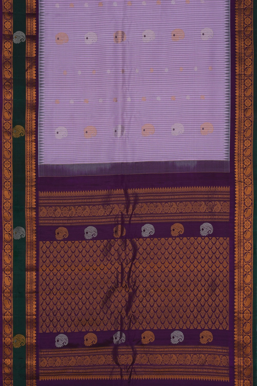 Image of Gadwal Silk Kattam Lavender-Purple Saree