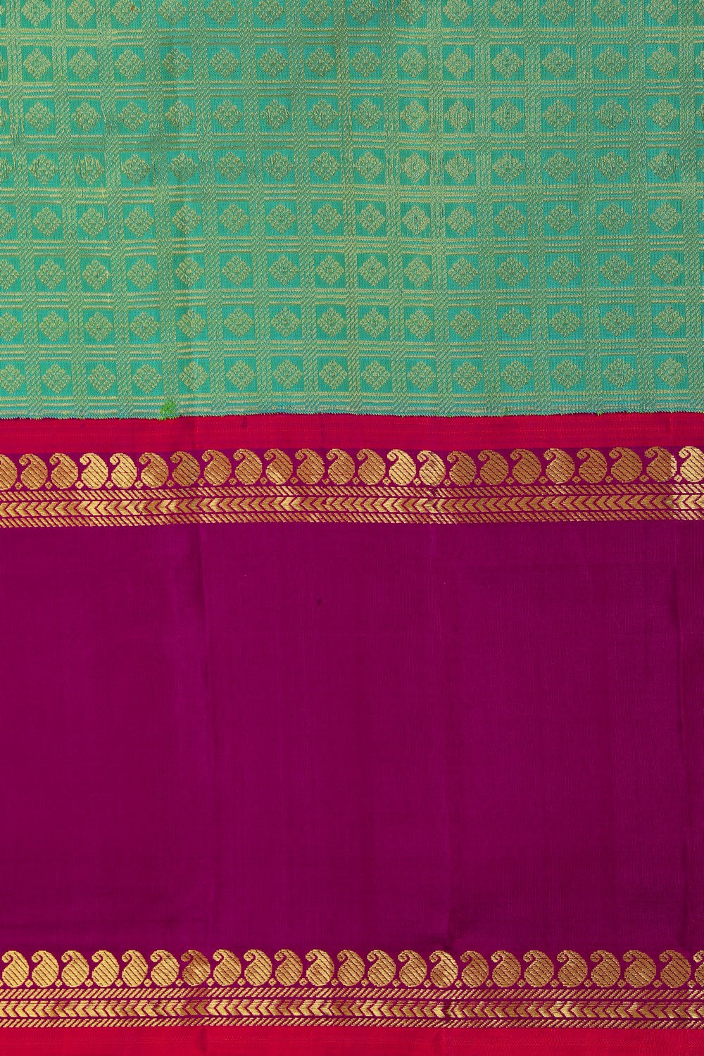 Image of Gadwal Silk Kattam Green Saree