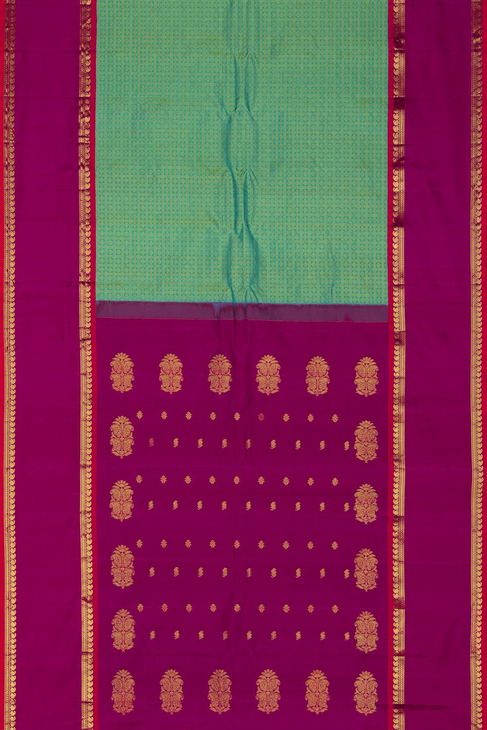 Image of Gadwal Silk Kattam Green Saree