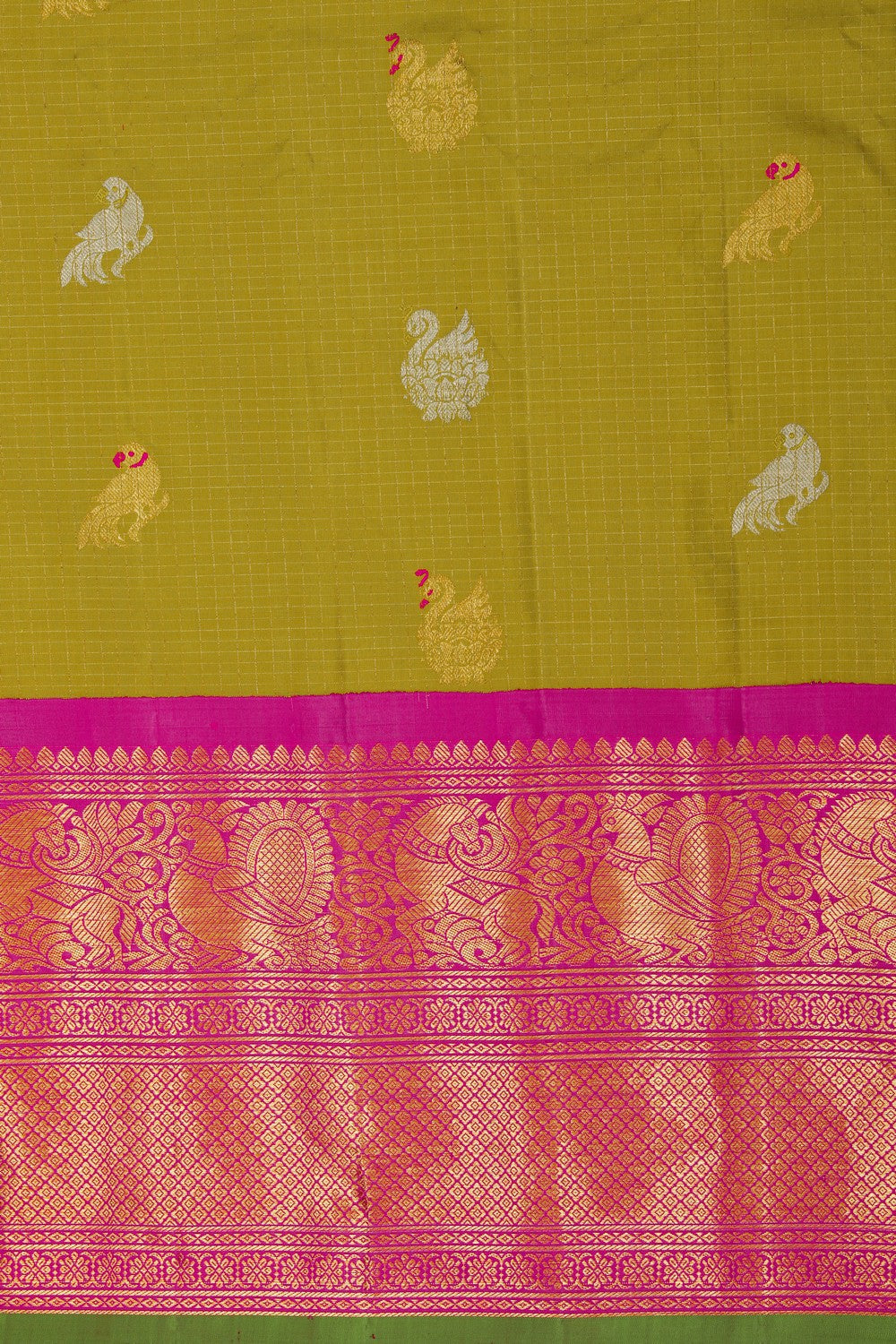 Image of Gadwal Silk Kattam Spring Green Saree